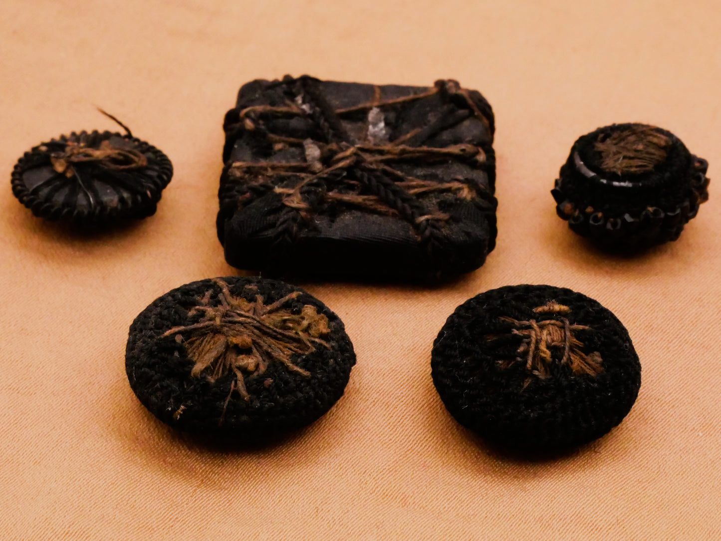 Thread-Back Black Fabric Glass Beads Victorian Button Various 14-24mm