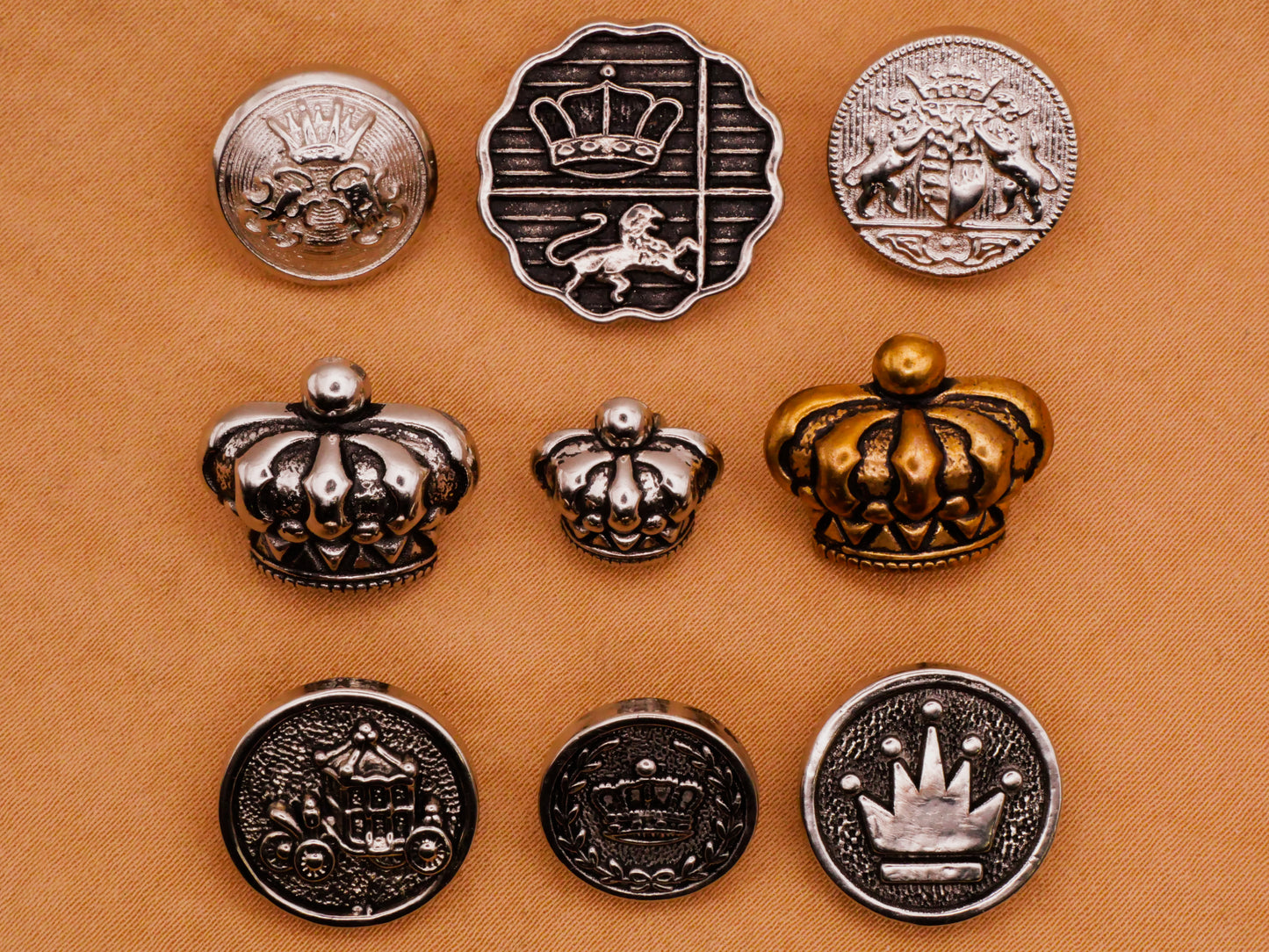 Royalty Crown or Carriage Metallized Plastic Button Various 11-19mm