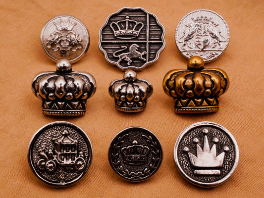 Royalty Crown or Carriage Metallized Plastic Button Various 11-19mm