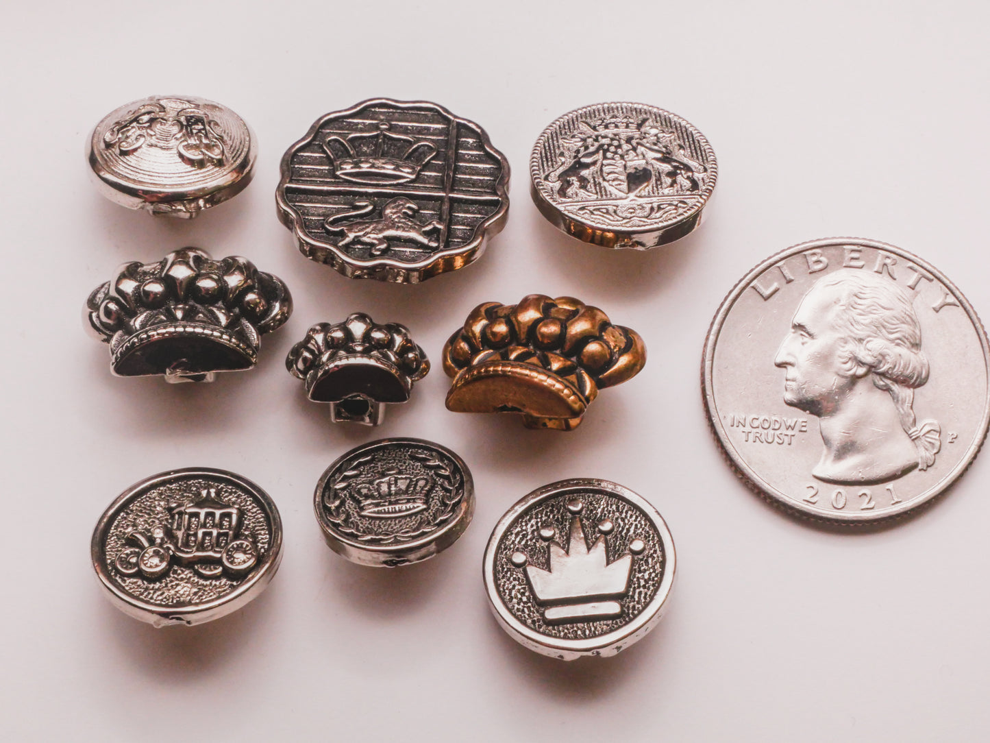 Royalty Crown or Carriage Metallized Plastic Button Various 11-19mm