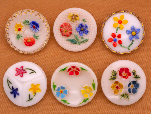 Flower Floral Red Yellow Blue White Glass Button Various 18-19mm
