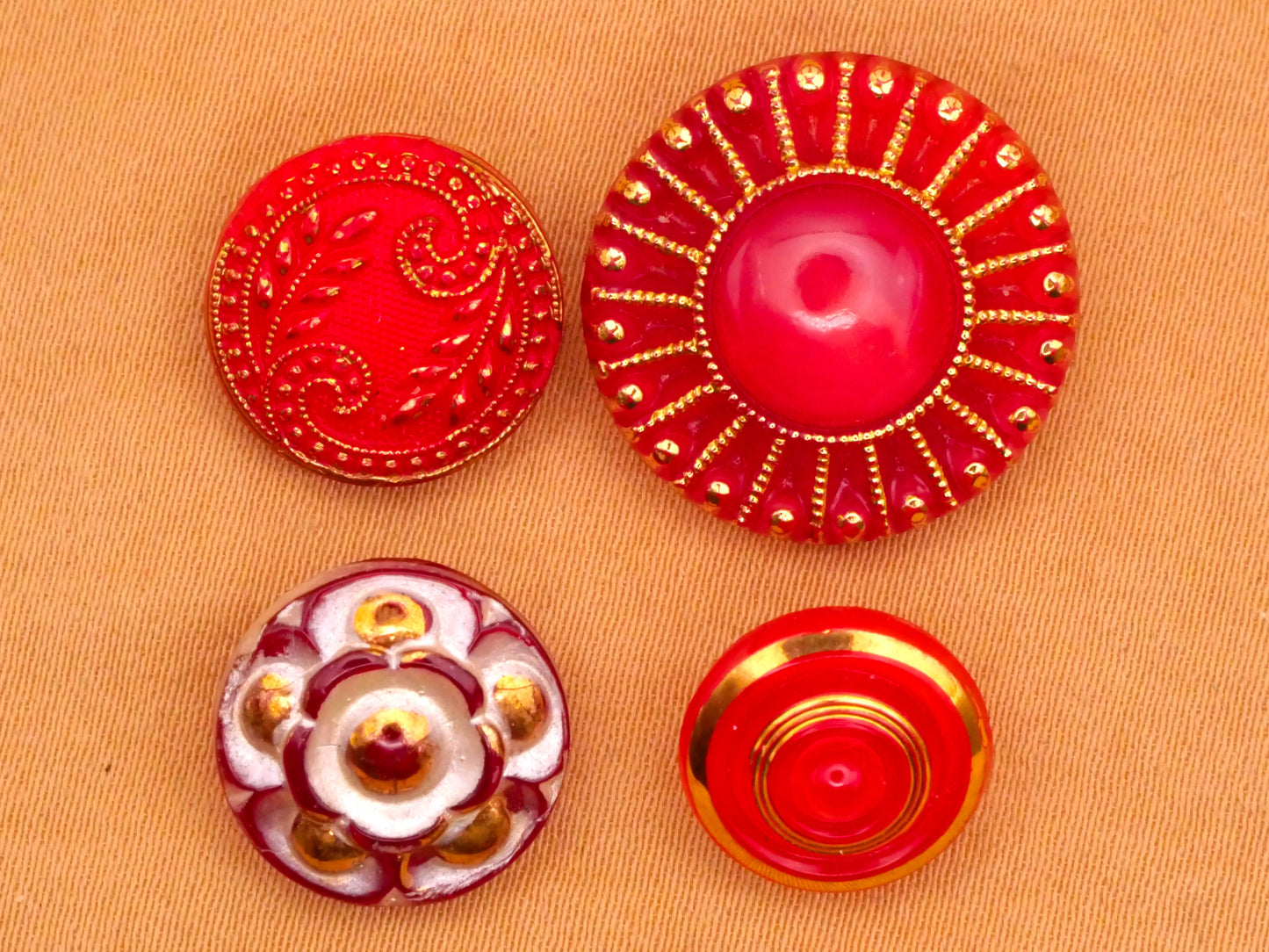 Red Gold Accent Vintage Glass Button Various 12-18mm