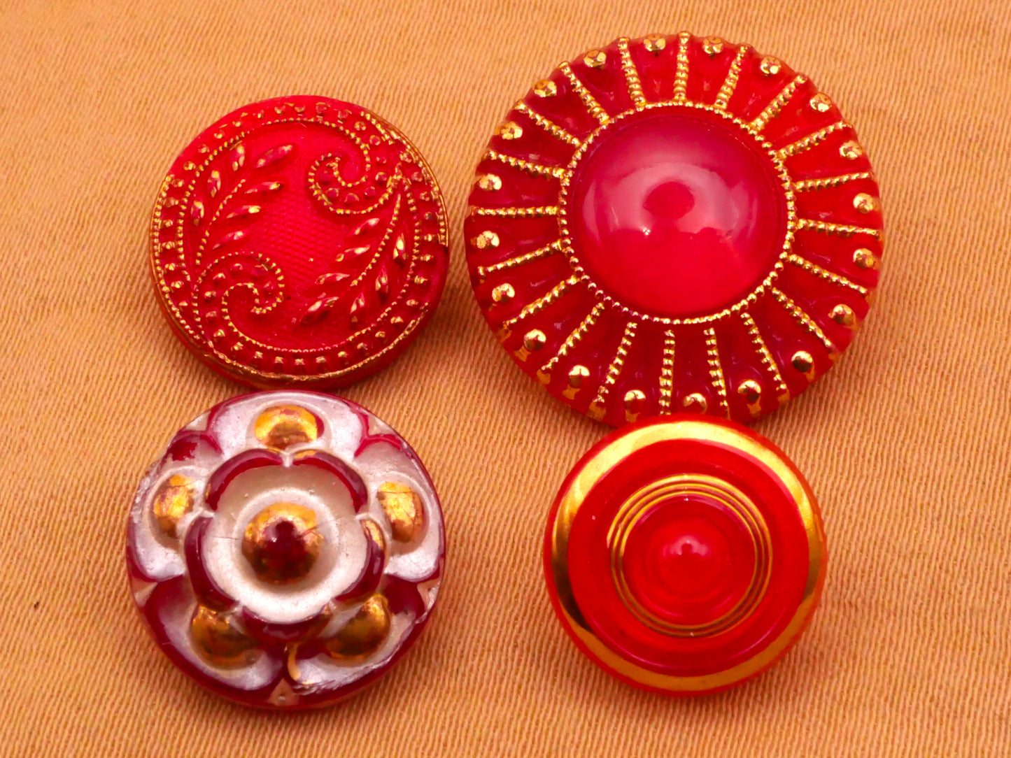 Red Gold Accent Vintage Glass Button Various 12-18mm