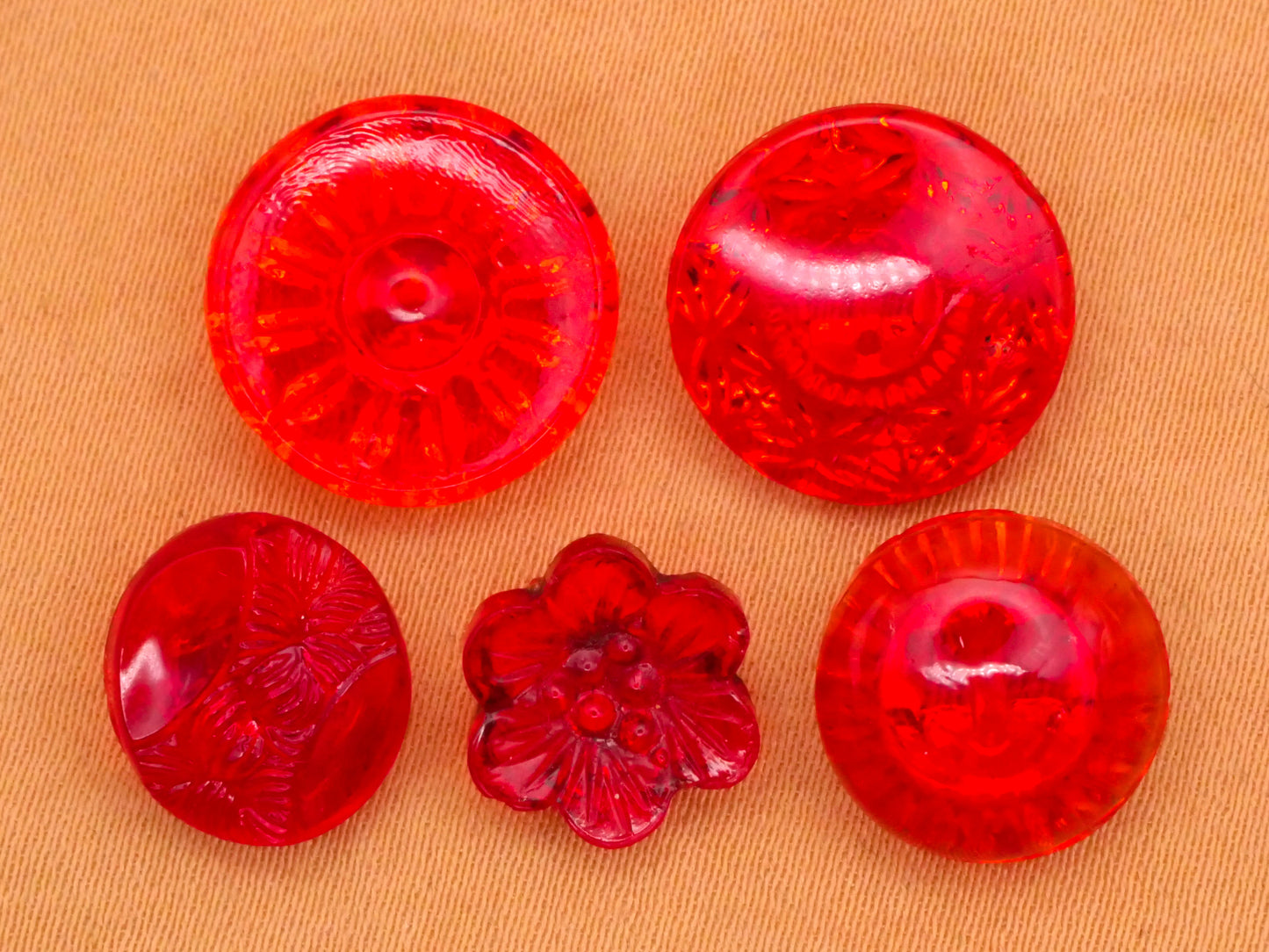 Red Translucent Vintage Glass Button Various 10-14mm
