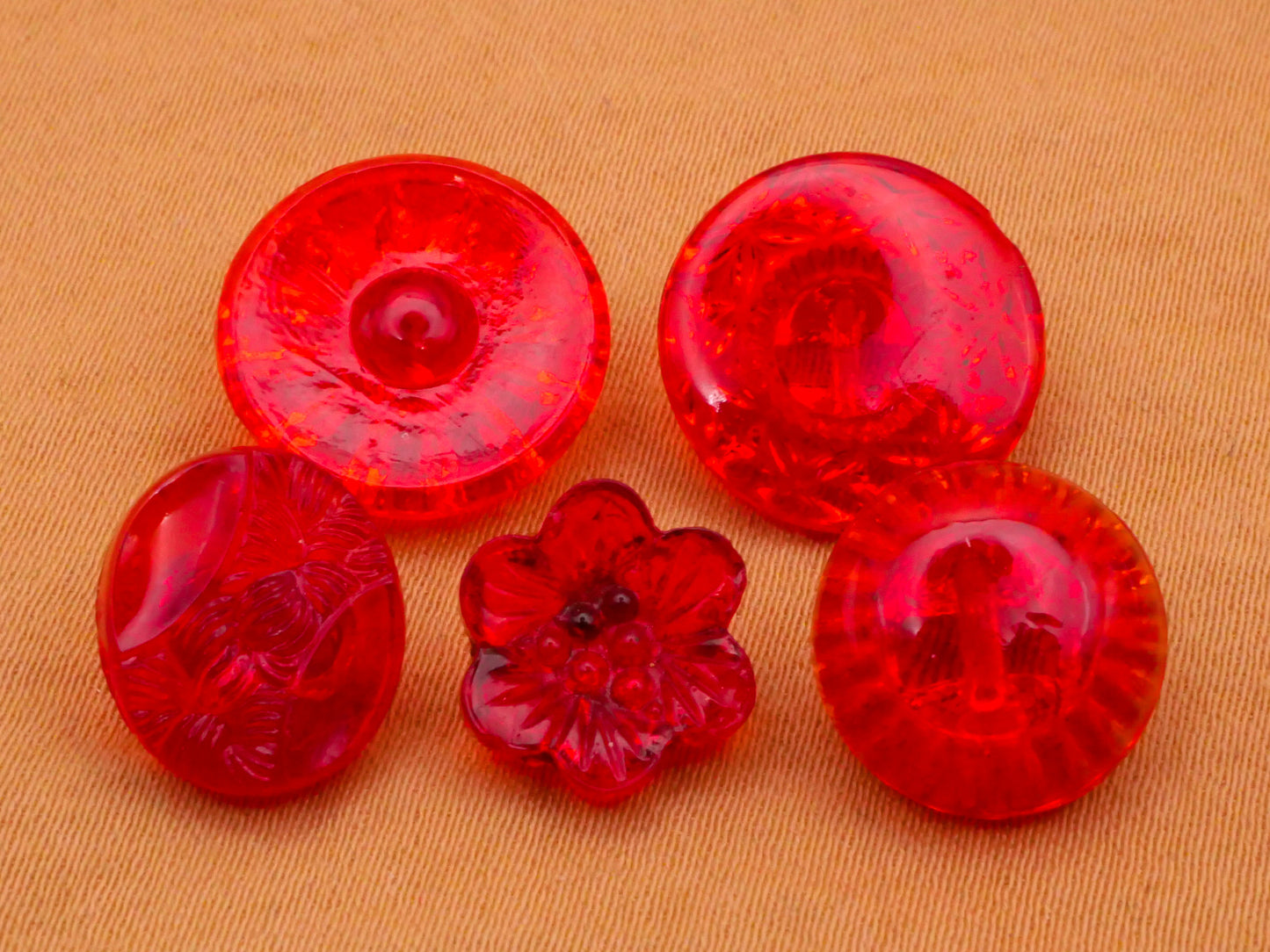Red Translucent Vintage Glass Button Various 10-14mm