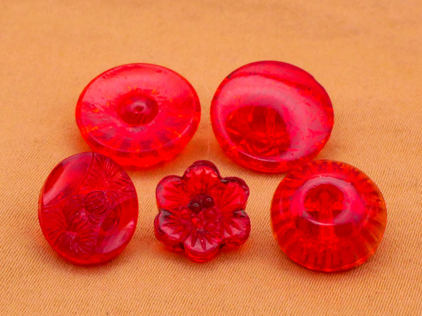Red Translucent Vintage Glass Button Various 10-14mm