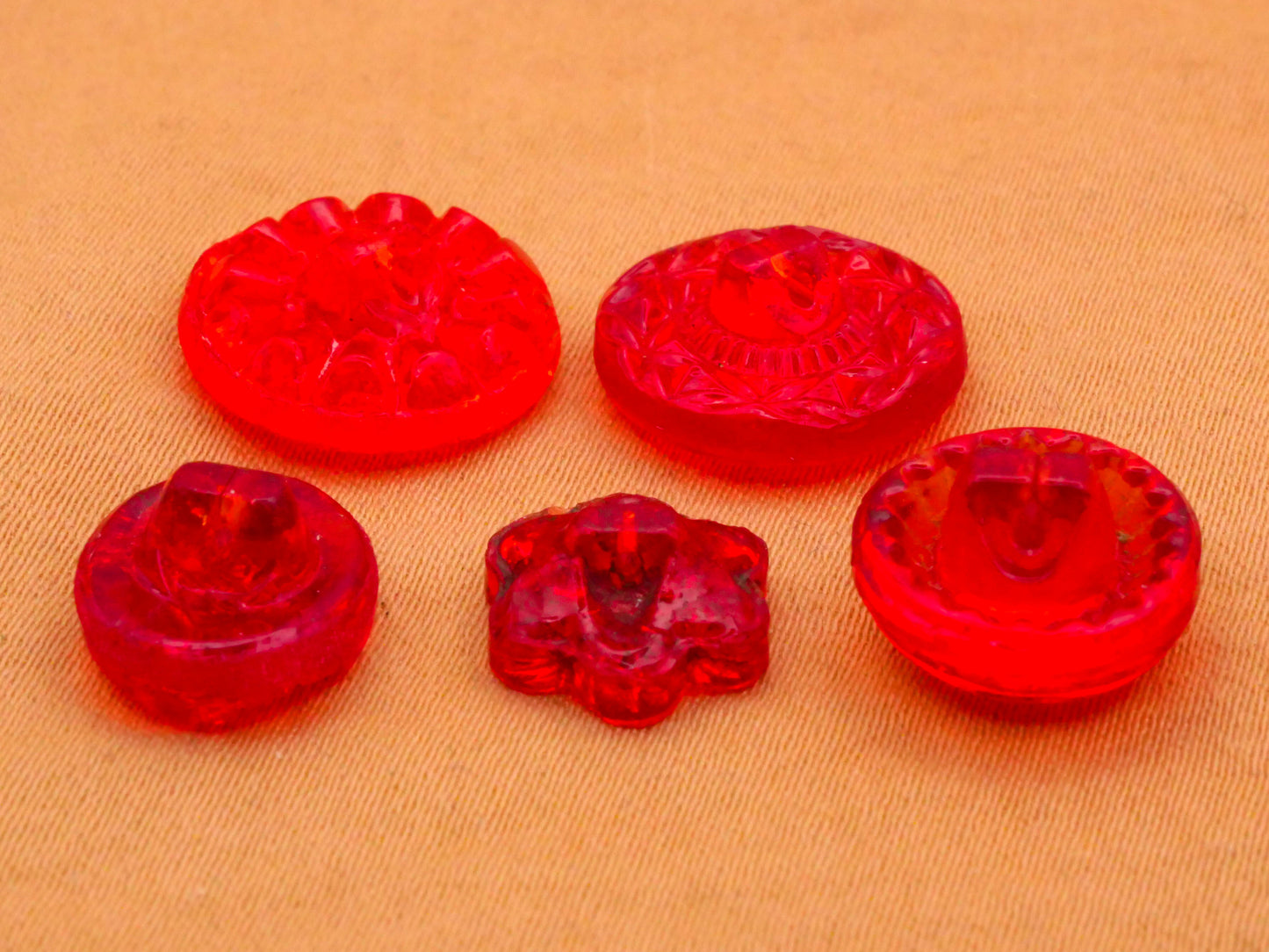 Red Translucent Vintage Glass Button Various 10-14mm