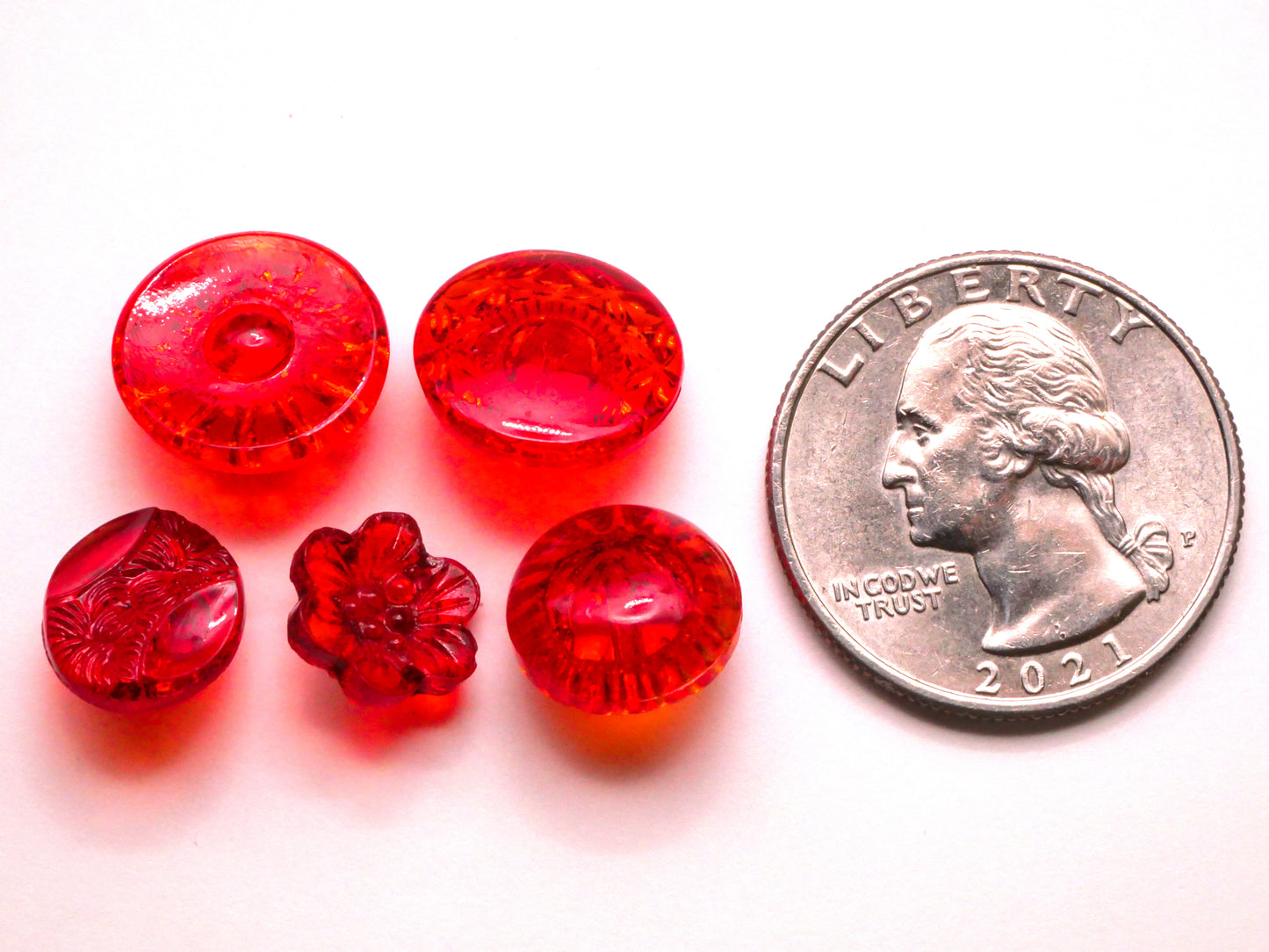 Red Translucent Vintage Glass Button Various 10-14mm