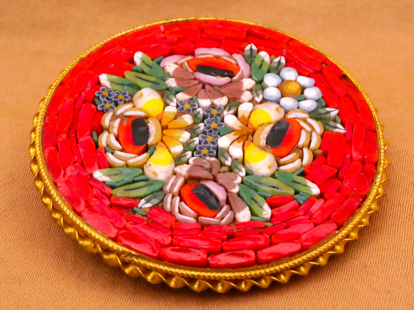 Flower Floral Bouquet Micro Mosaic Italy Metal Large Button 40mm