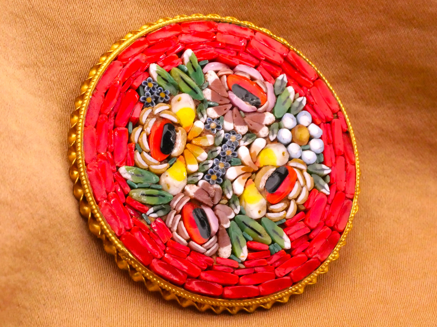 Flower Floral Bouquet Micro Mosaic Italy Metal Large Button 40mm