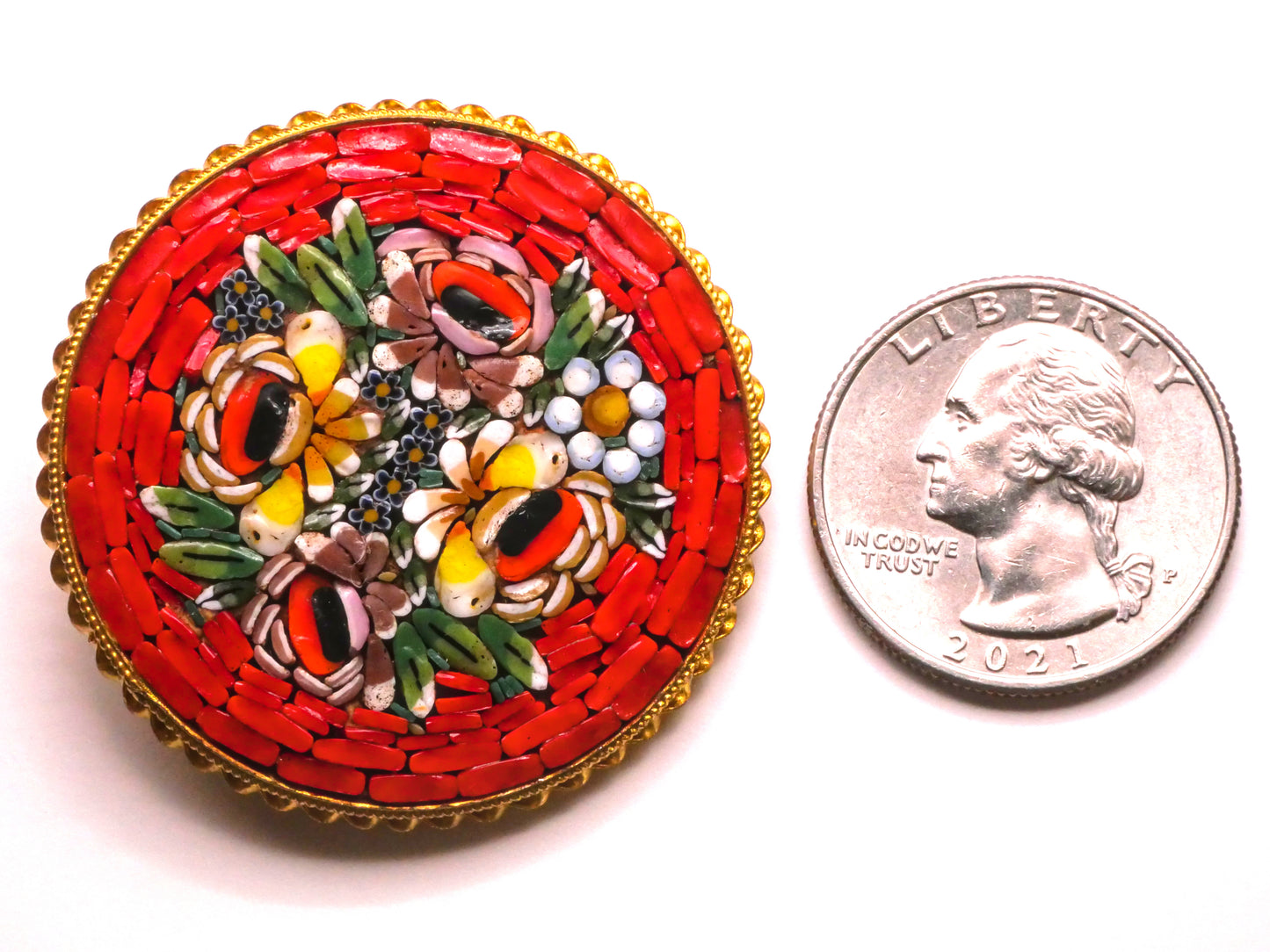 Flower Floral Bouquet Micro Mosaic Italy Metal Large Button 40mm
