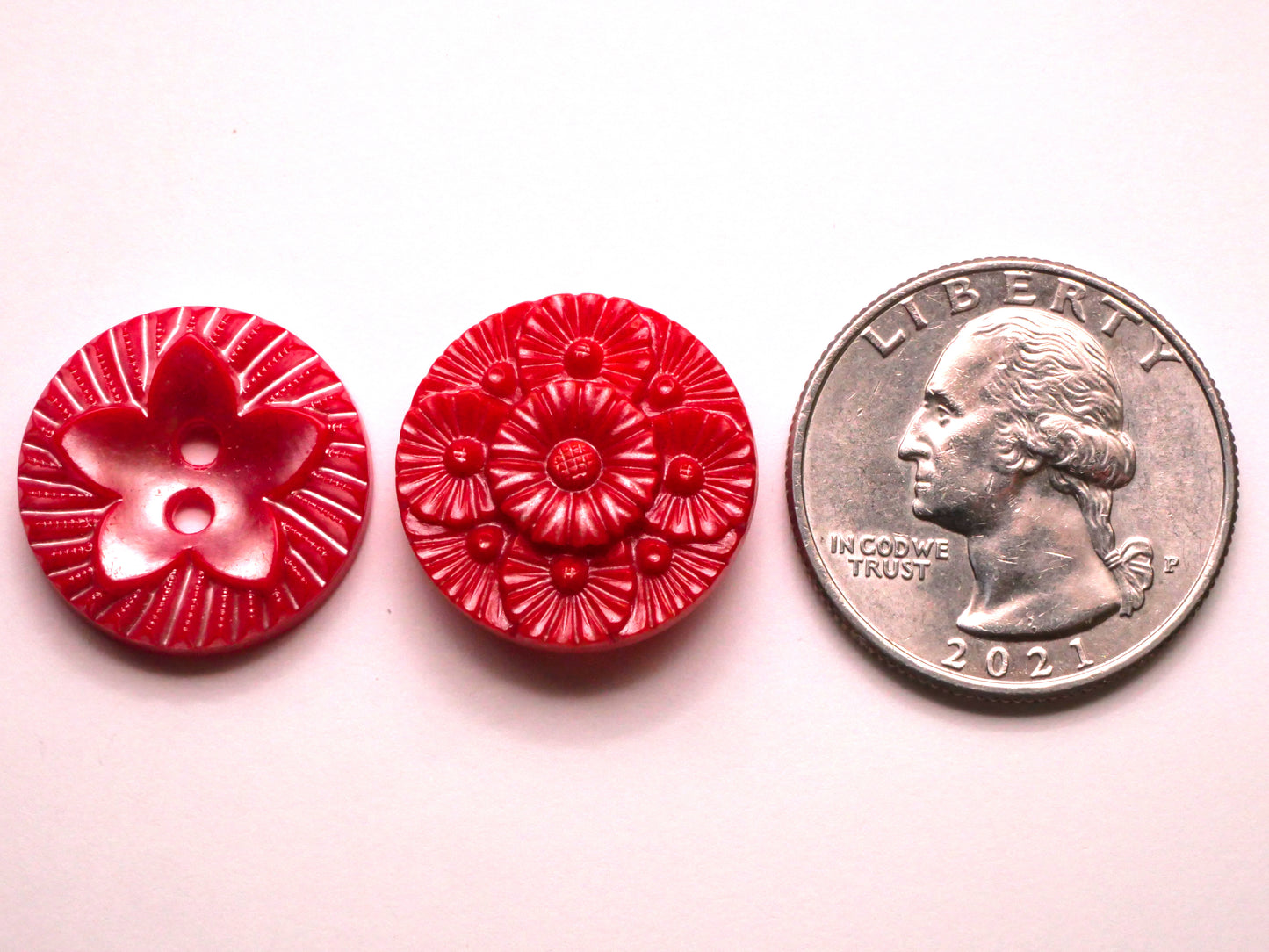 Flower Red Frosted Iridescent Plastic Button Various 19mm