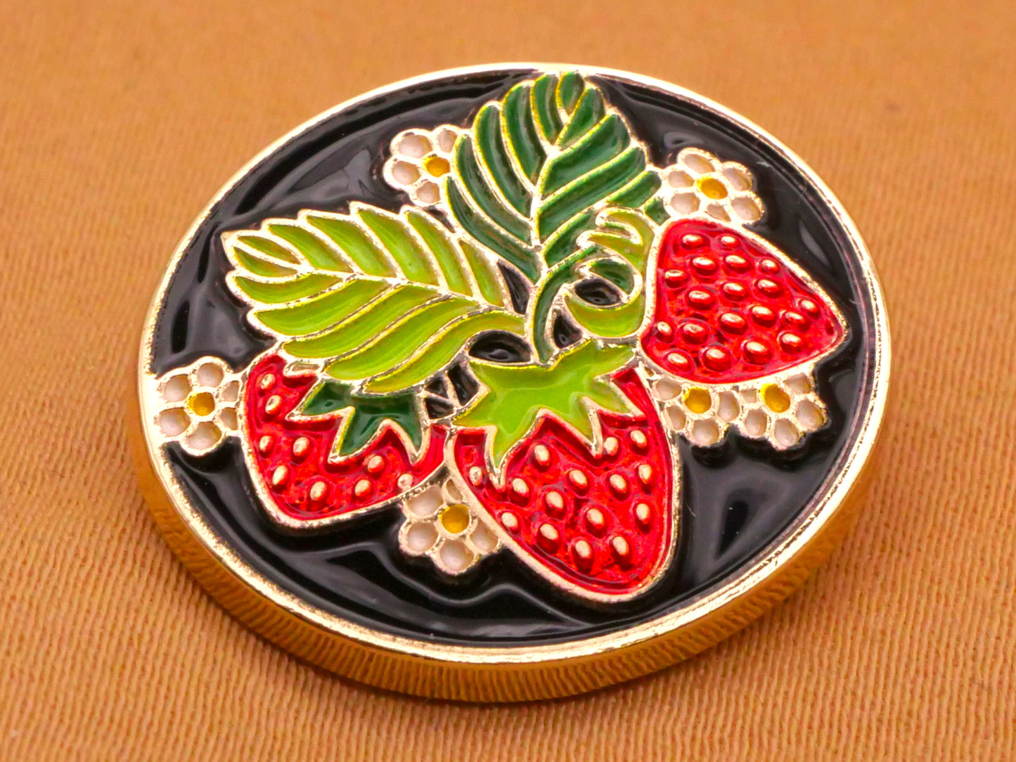 Strawberry Flower Enamel Metal Button 19x23mm
