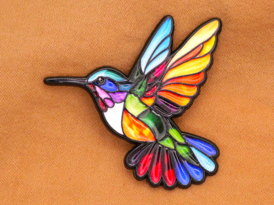 Hummingbird Stained Glass Look Enamel Metal Button 33x35mm