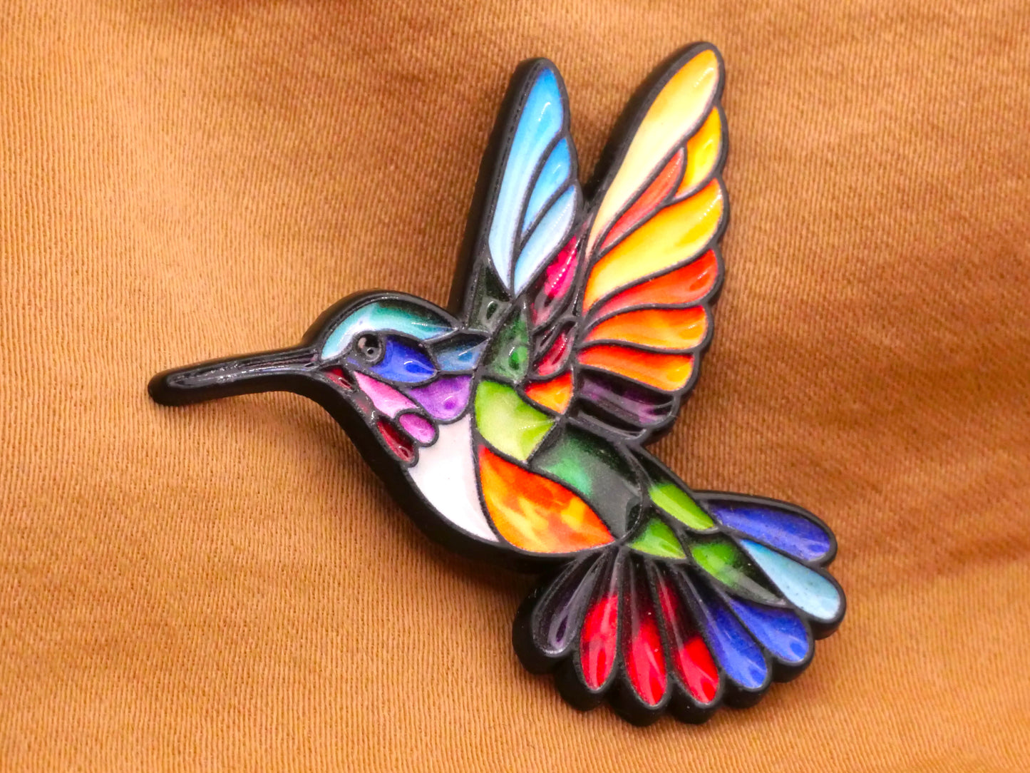 Hummingbird Stained Glass Look Enamel Metal Button 33x35mm