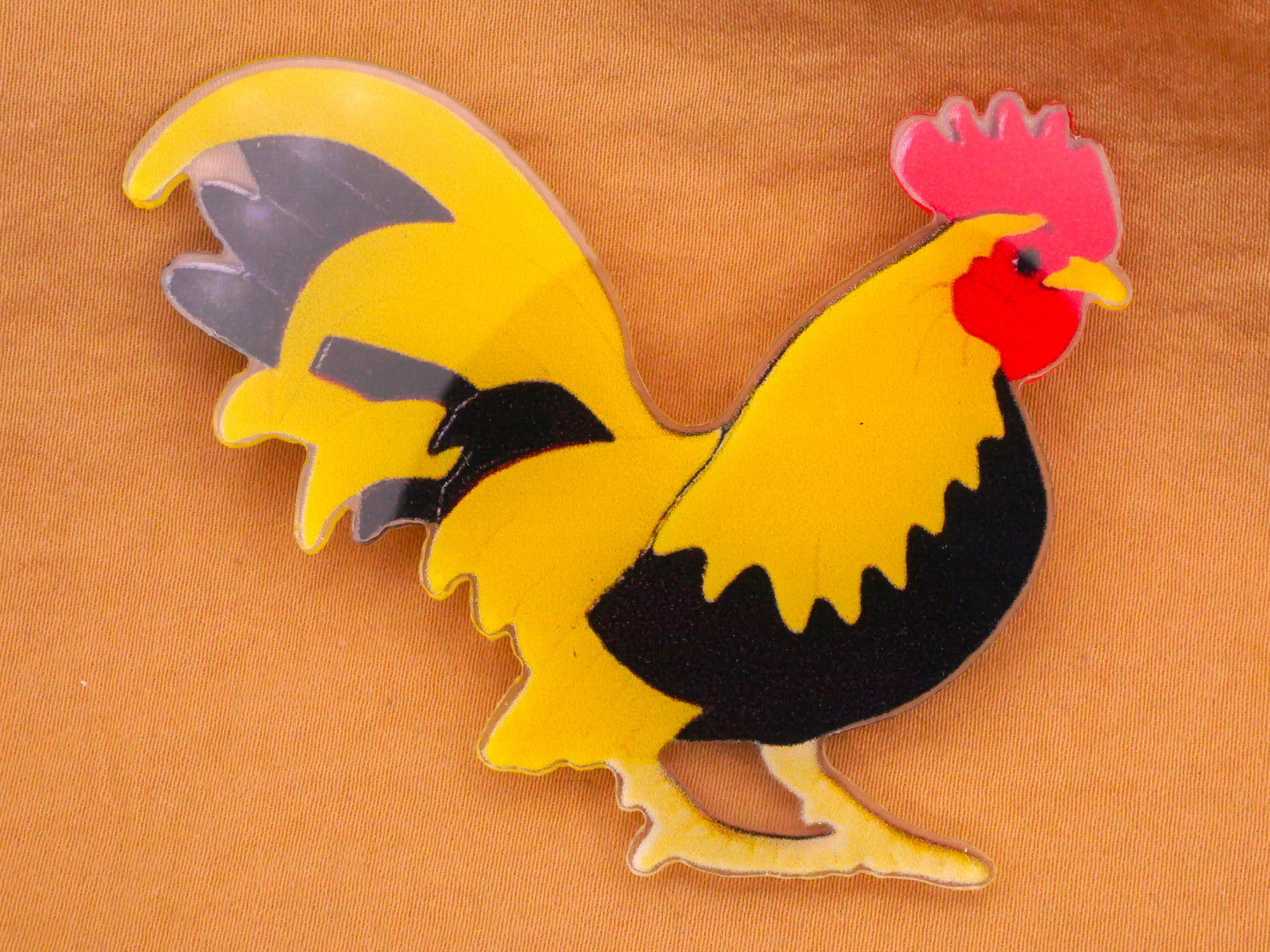 Rooster Yellow Red Extra-Large Thin Plastic Button 52x65mm