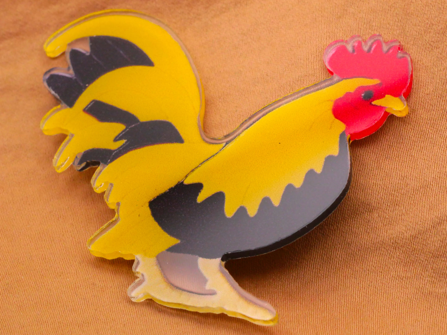 Rooster Yellow Red Extra-Large Thin Plastic Button 52x65mm