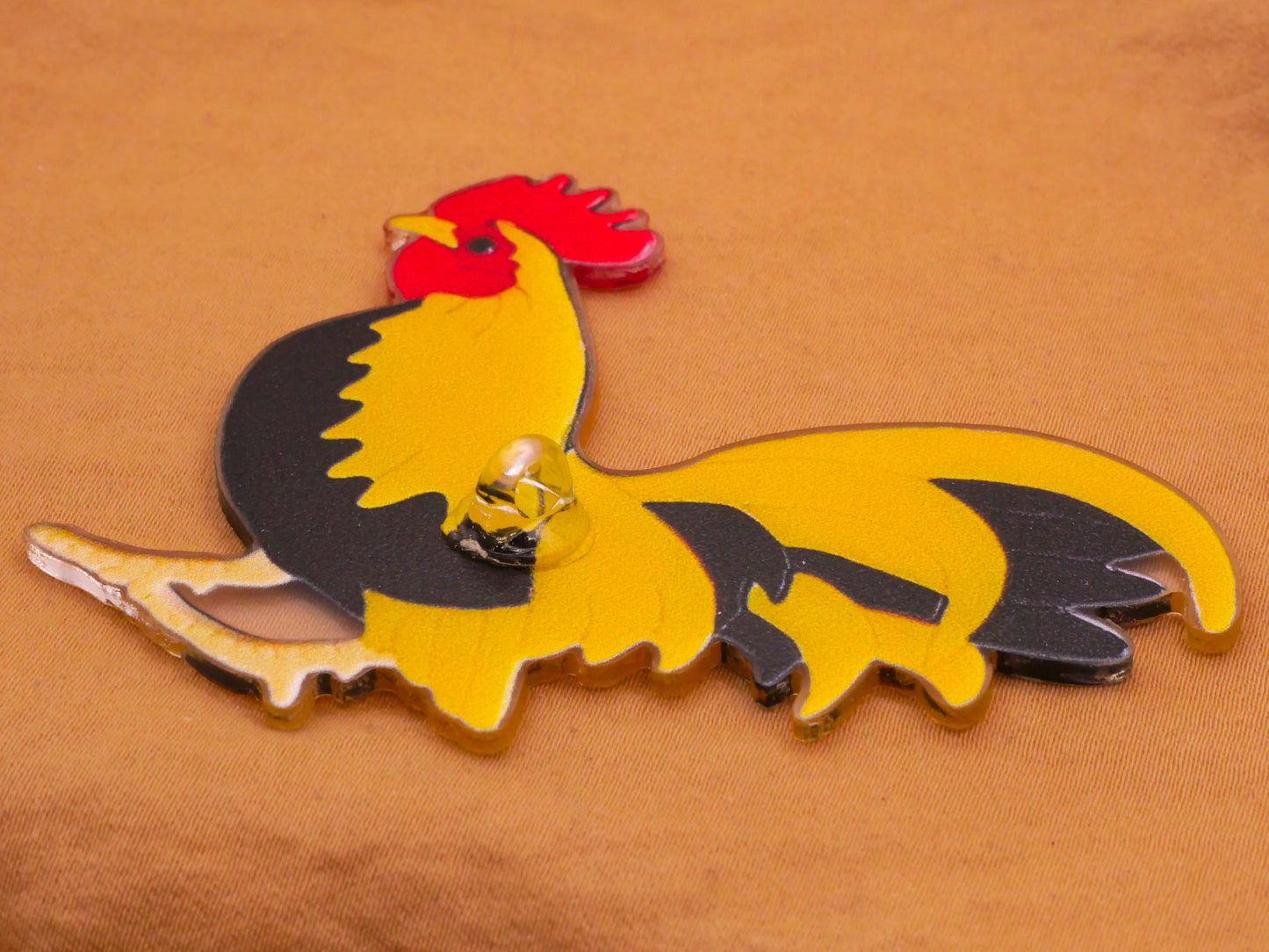 Rooster Yellow Red Extra-Large Thin Plastic Button 52x65mm
