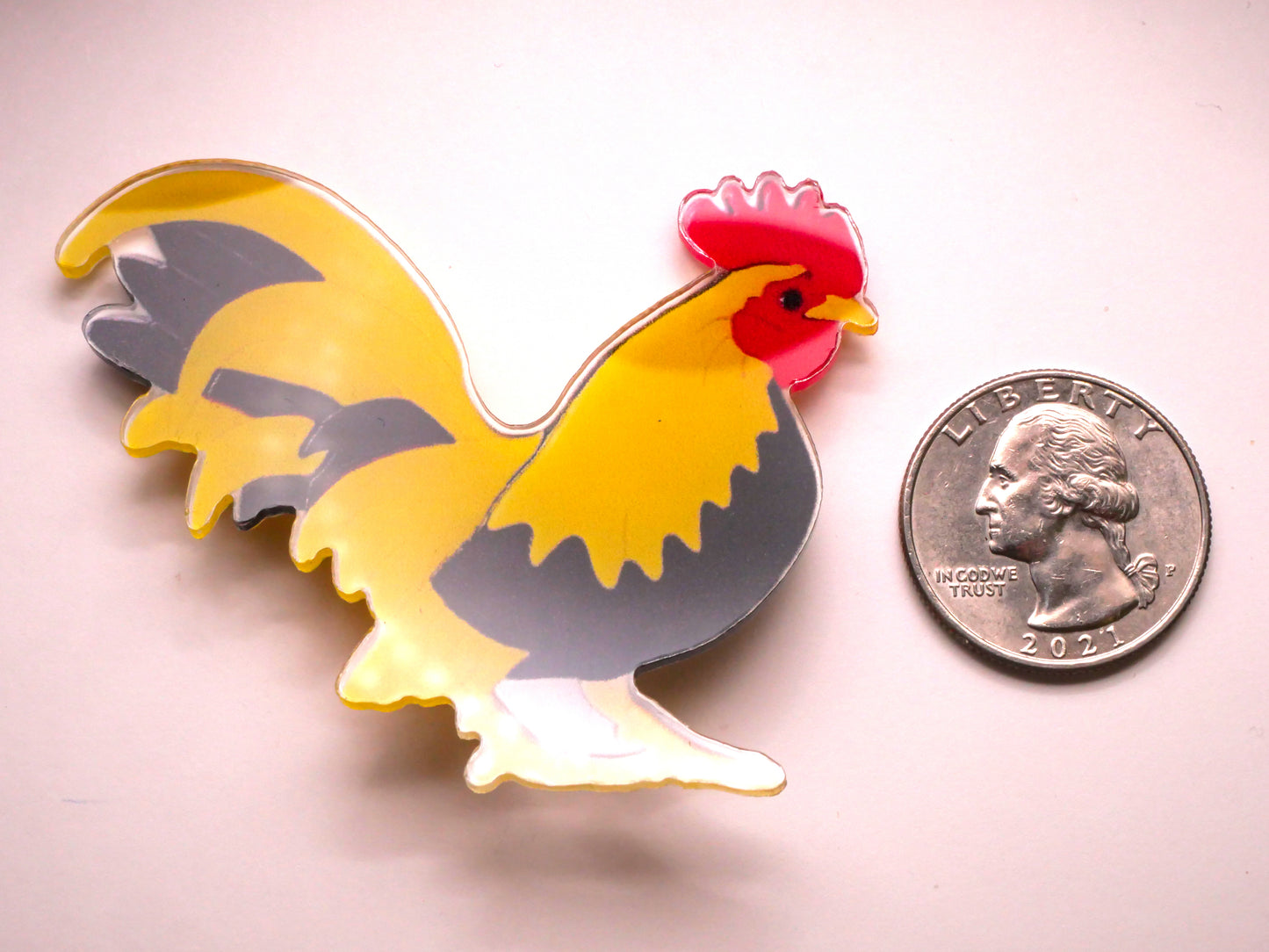 Rooster Yellow Red Extra-Large Thin Plastic Button 52x65mm