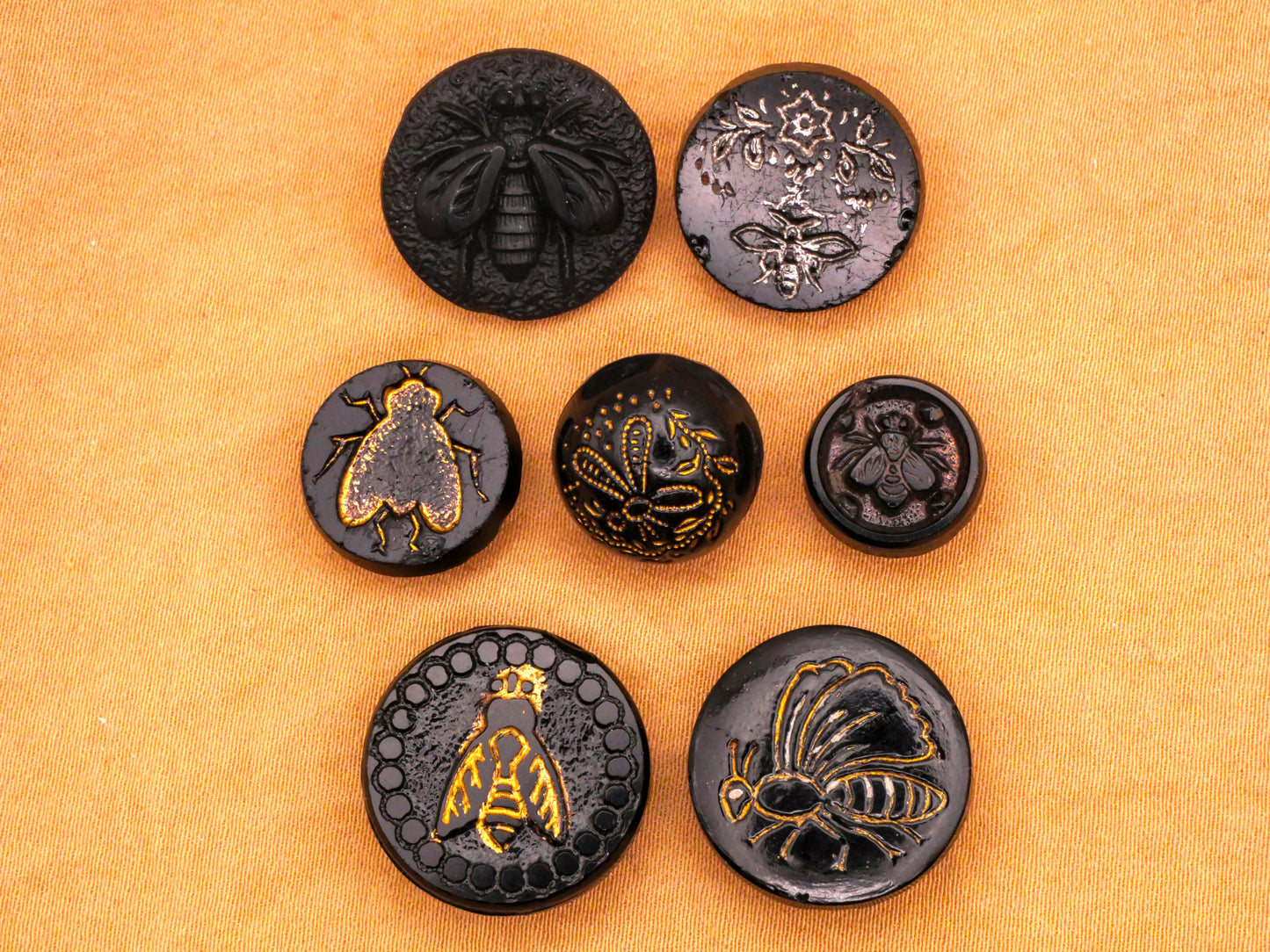 Winged Insect Antique Black Glass Button Various 12-18mm