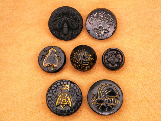 Winged Insect Antique Black Glass Button Various 12-18mm