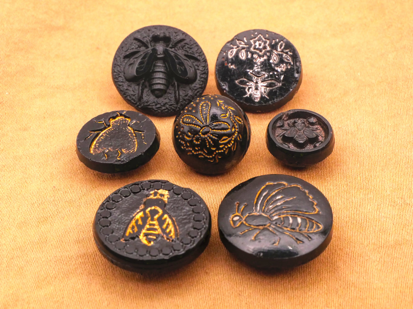 Winged Insect Antique Black Glass Button Various 12-18mm