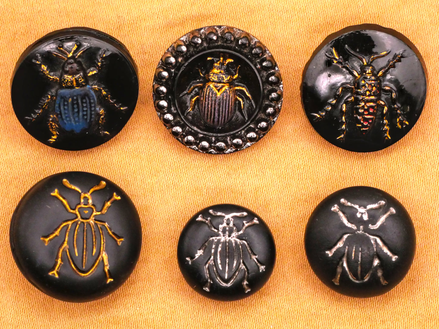 Beetle Insect Bug Antique Black Glass Button Various 14-18mm