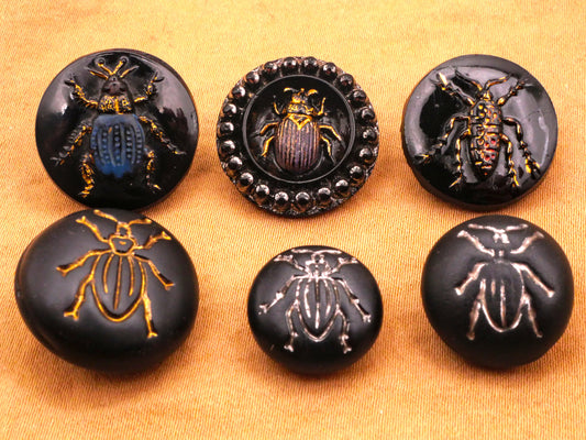 Beetle Insect Bug Antique Black Glass Button Various 14-18mm