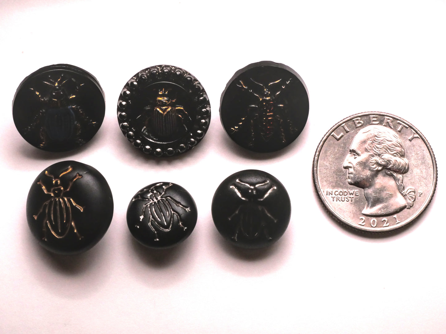 Beetle Insect Bug Antique Black Glass Button Various 14-18mm