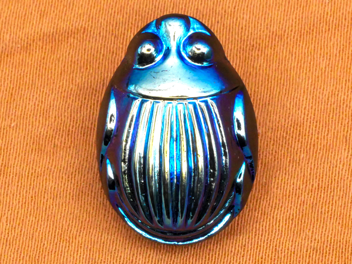 Scarab Beetle Insect Blue Iridescent Czech Glass Button 13x19mm