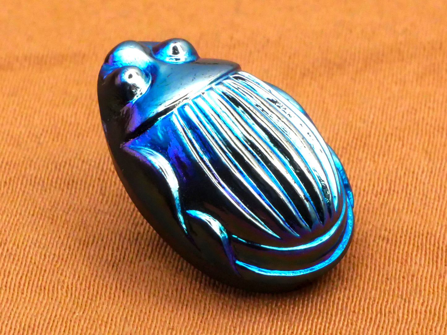 Scarab Beetle Insect Blue Iridescent Czech Glass Button 13x19mm