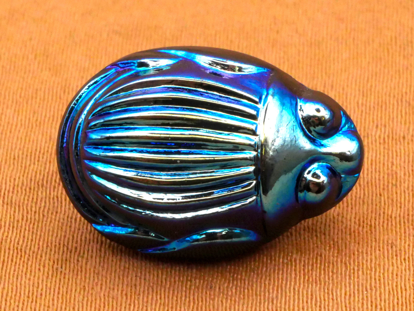 Scarab Beetle Insect Blue Iridescent Czech Glass Button 13x19mm
