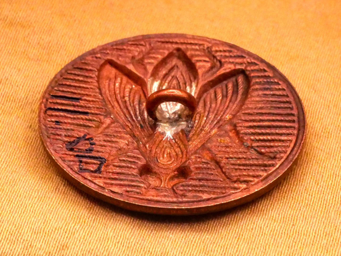 Fly Winged Insect Stripe Woodgrain Red Tinted Brass Metal Button 27mm