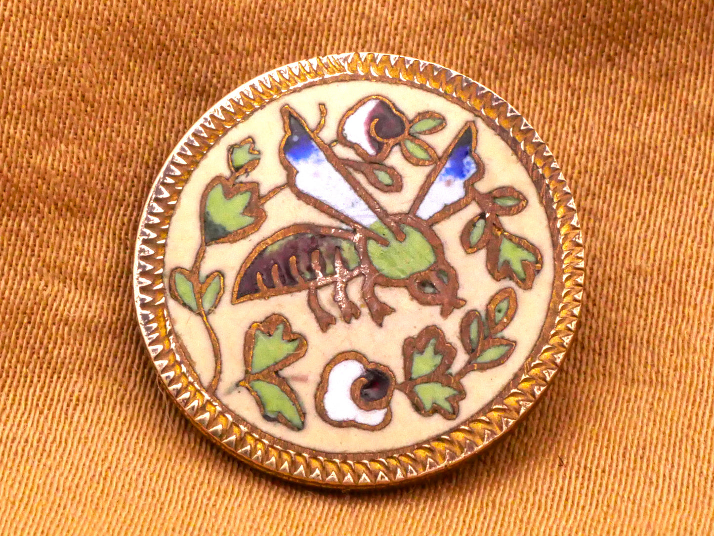 Bug Flying Insect Bee Cloisonné Enamel Victorian Metal Button 26mm