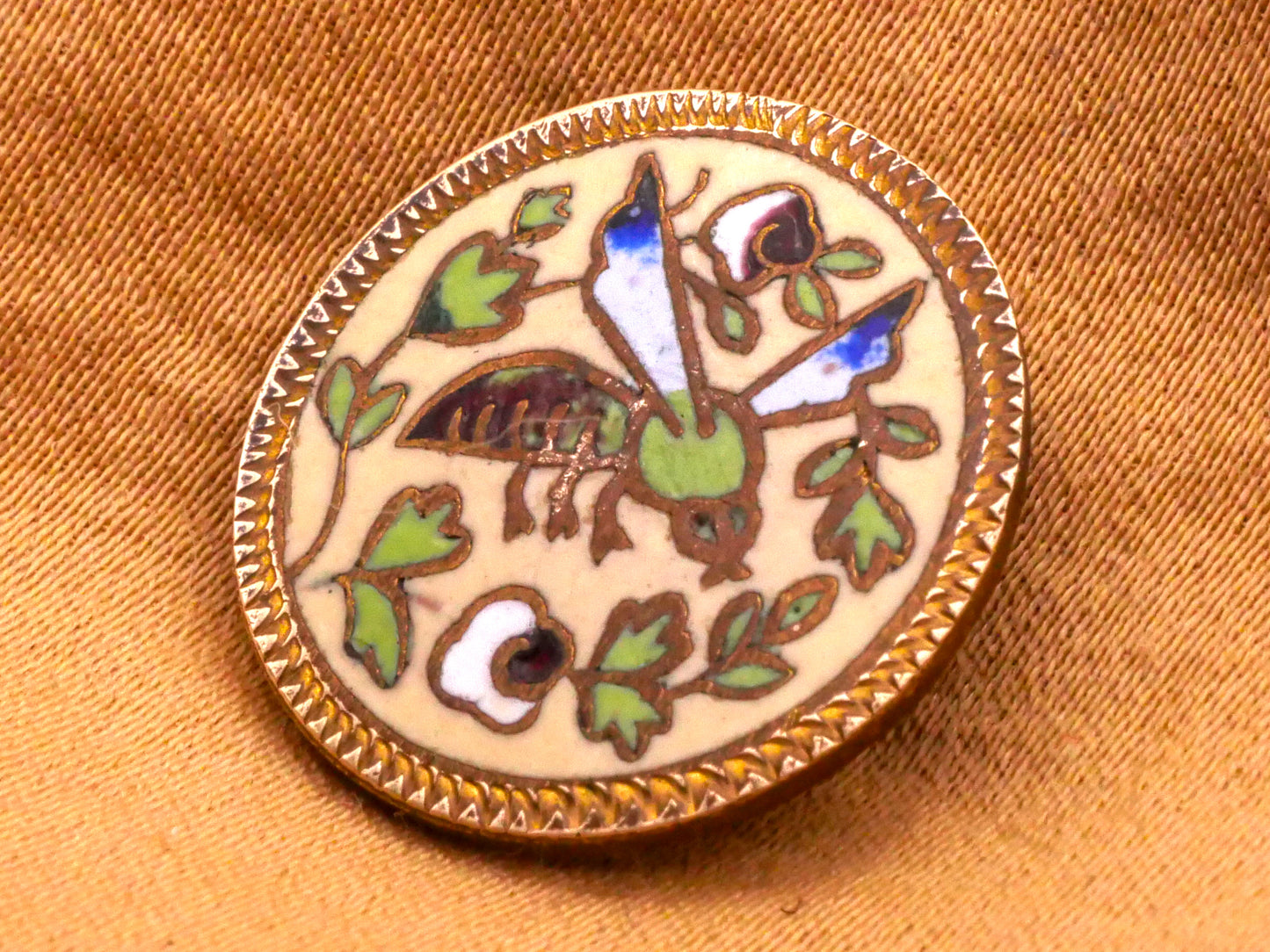 Bug Flying Insect Bee Cloisonné Enamel Victorian Metal Button 26mm
