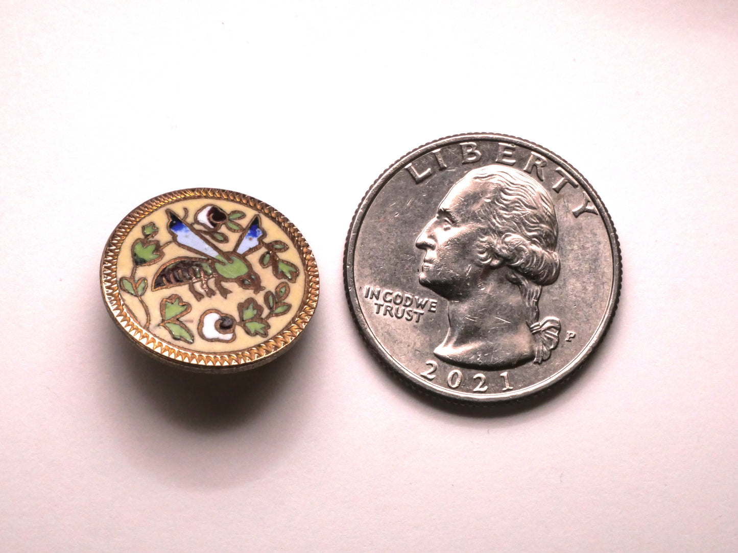 Bug Flying Insect Bee Cloisonné Enamel Victorian Metal Button 26mm