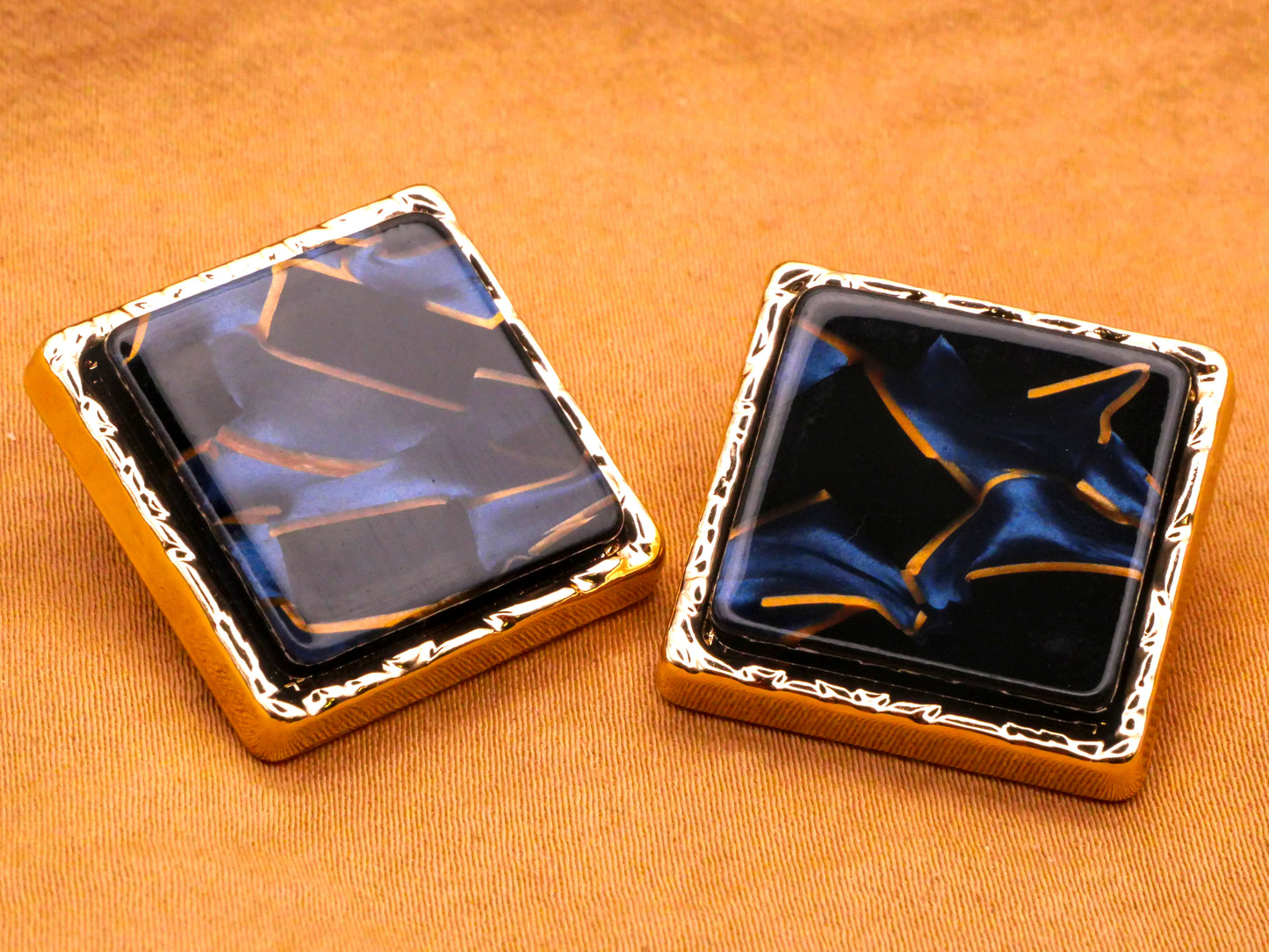 Terrazzo Look Blue Black Gold Square Shape Resin Metal Button 22mm