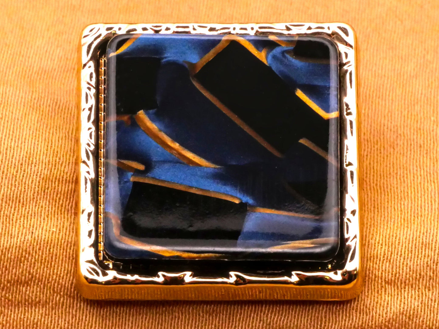 Terrazzo Look Blue Black Gold Square Shape Resin Metal Button 22mm