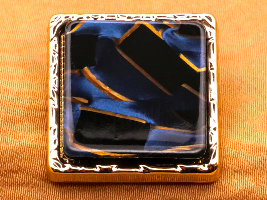 Terrazzo Look Blue Black Gold Square Shape Resin Metal Button 22mm