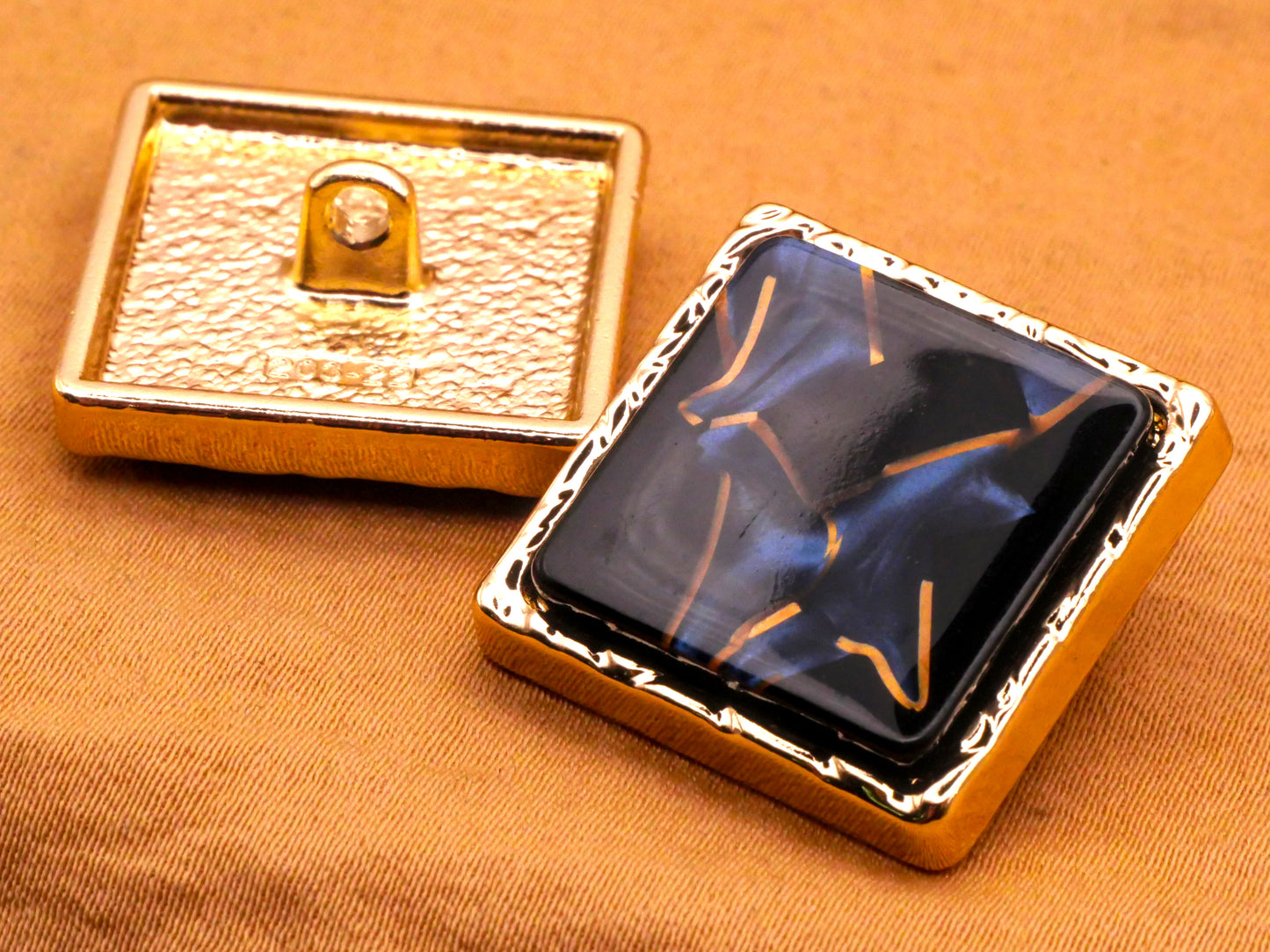 Terrazzo Look Blue Black Gold Square Shape Resin Metal Button 22mm