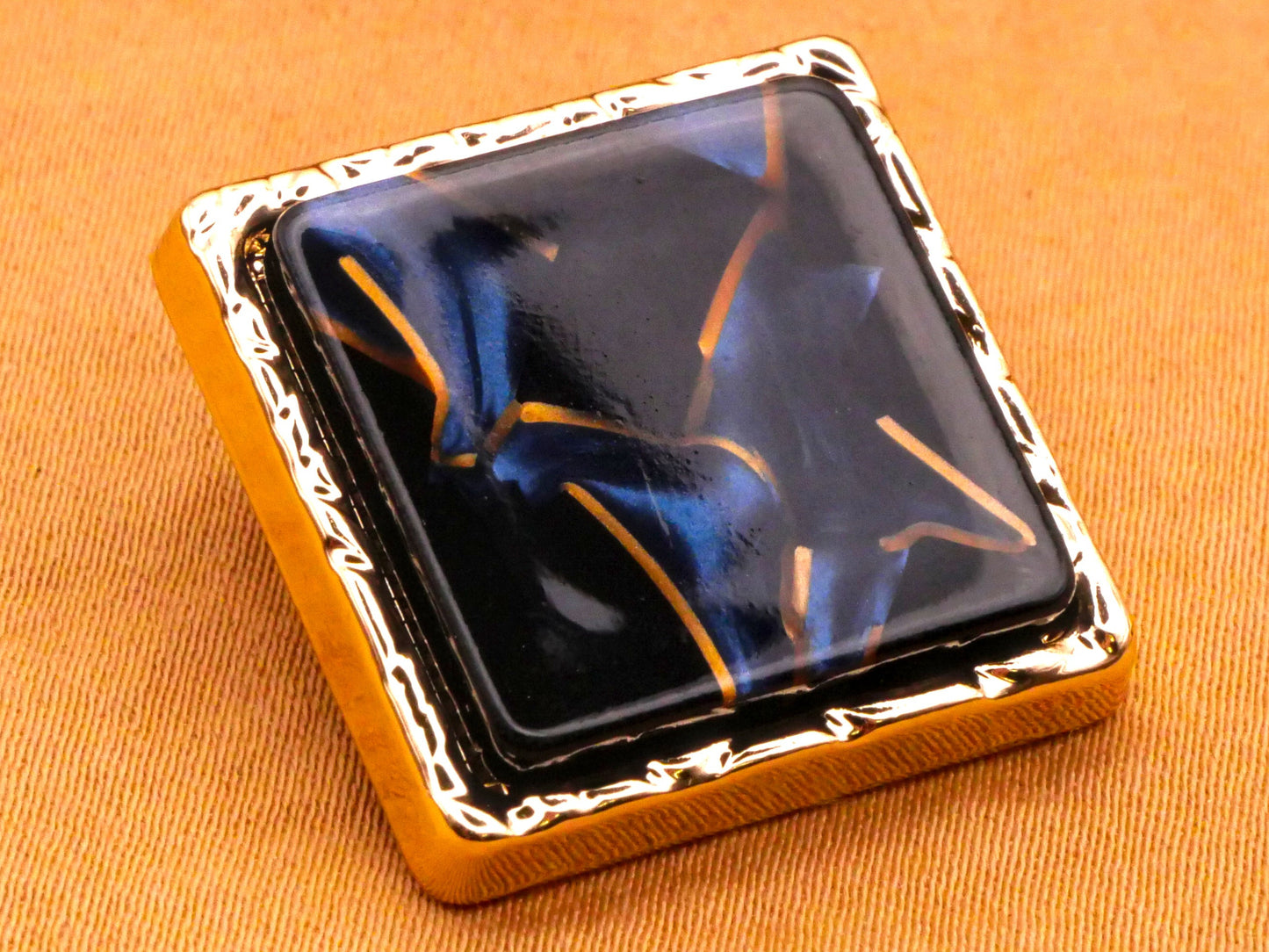 Terrazzo Look Blue Black Gold Square Shape Resin Metal Button 22mm