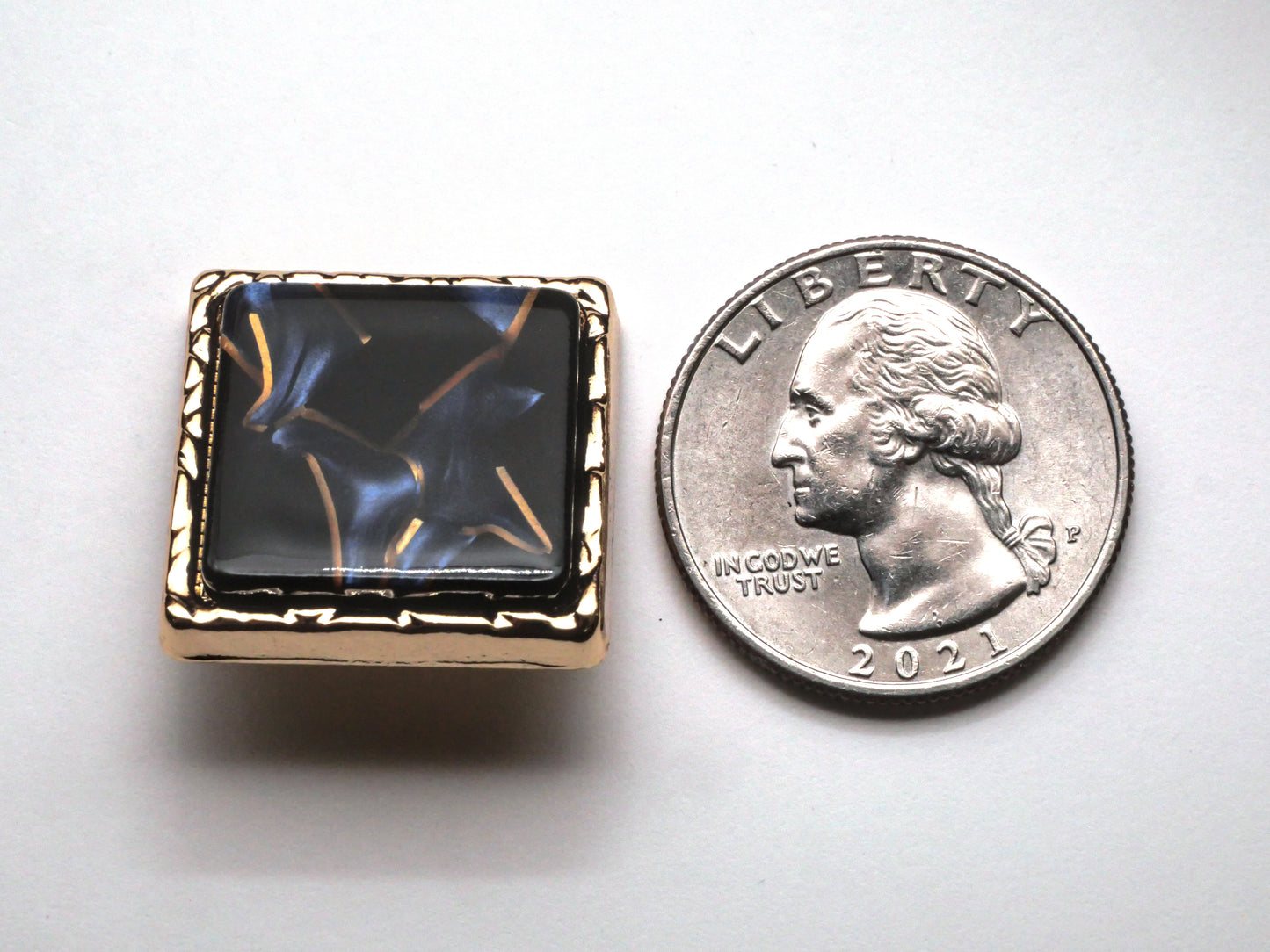 Terrazzo Look Blue Black Gold Square Shape Resin Metal Button 22mm