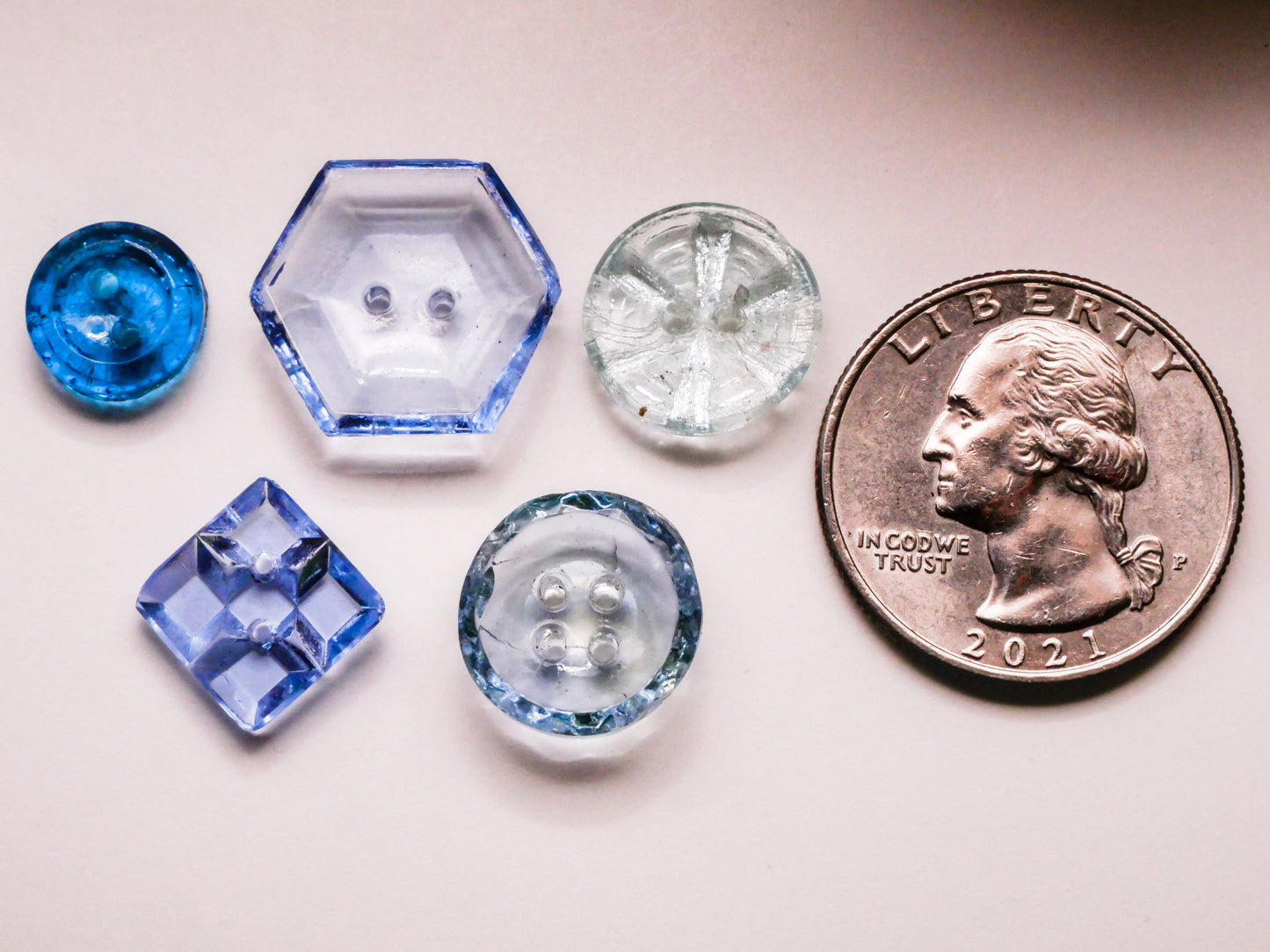 Blue Translucent Antique Glass Button Various 10-18mm