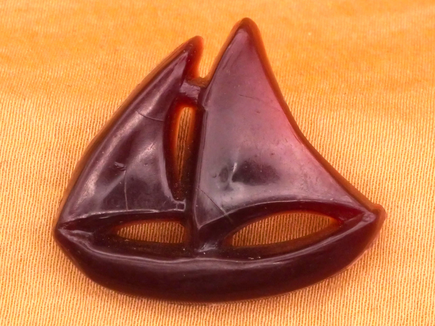 Sailboat Ship Root Beer Color Early Plastic Button 25x28mm