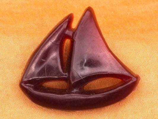 Sailboat Ship Root Beer Color Early Plastic Button 25x28mm