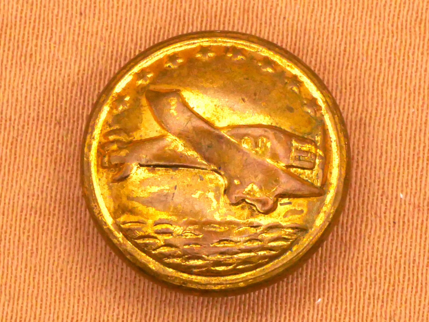 Airplane Plane Ocean Scene Stars Brass Metal Button 15mm
