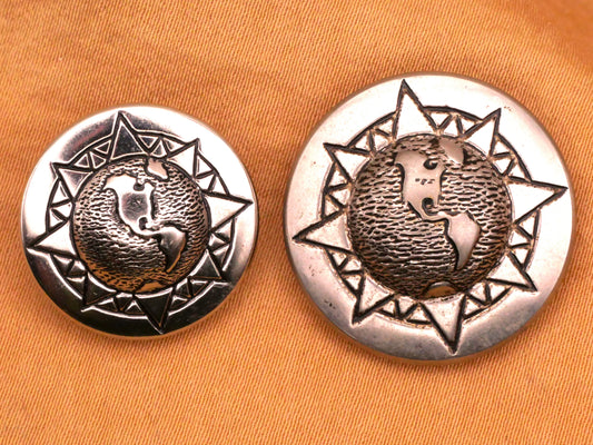 Earth 3D Sun Design Silver Metal Button Various 19-23mm