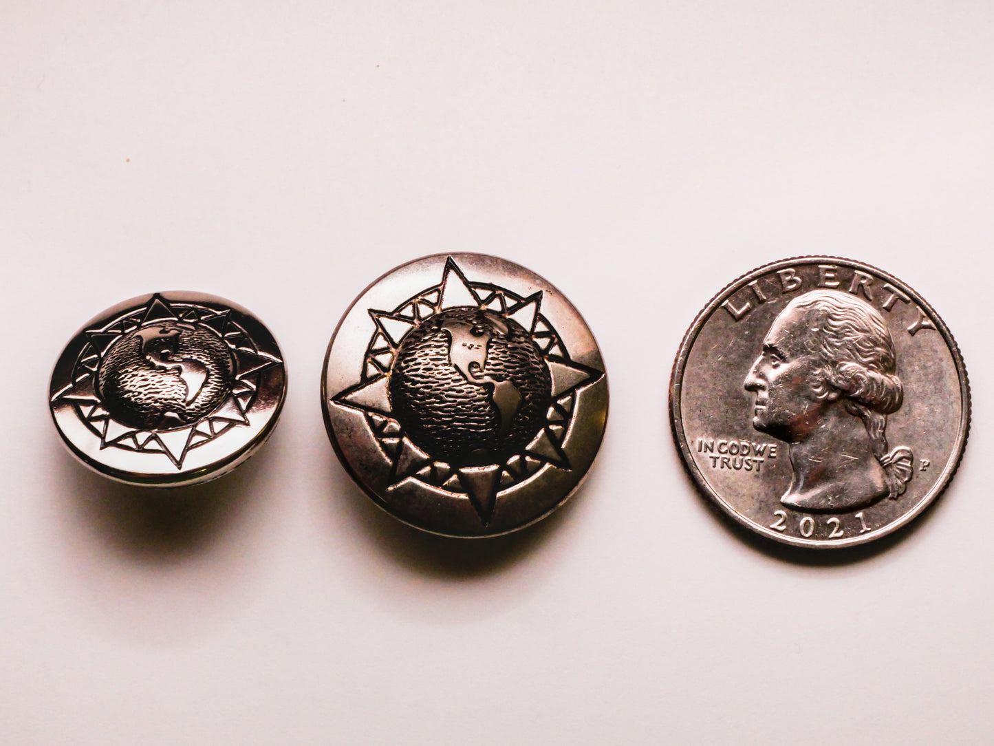 Earth 3D Sun Design Silver Metal Button Various 19-23mm