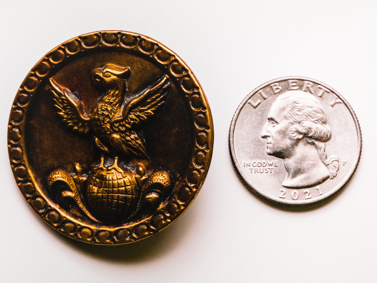 Eagle On Top of Globe Large Victorian Metal Button 38mm