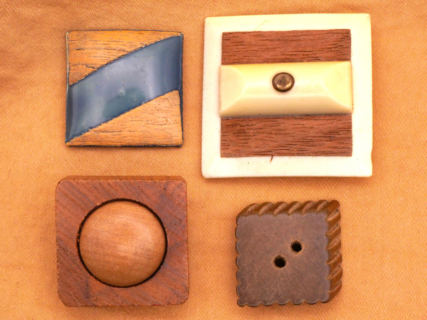 Square Shape Wood or Veneer Vintage Button Various 20-33mm